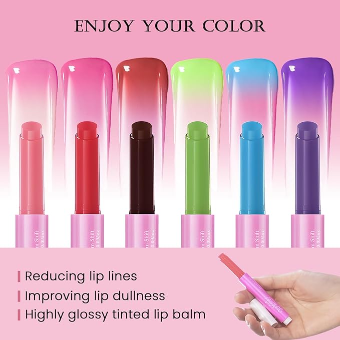DAGEDA Tinted Lip Balm, Moisturizing Magic Color Changing Lipstick, Soothing Hydrating Lip Balm Tinted, Glossy Lip Plump Gloss Butter Balm, Lightweight, Non-Greasy, 01