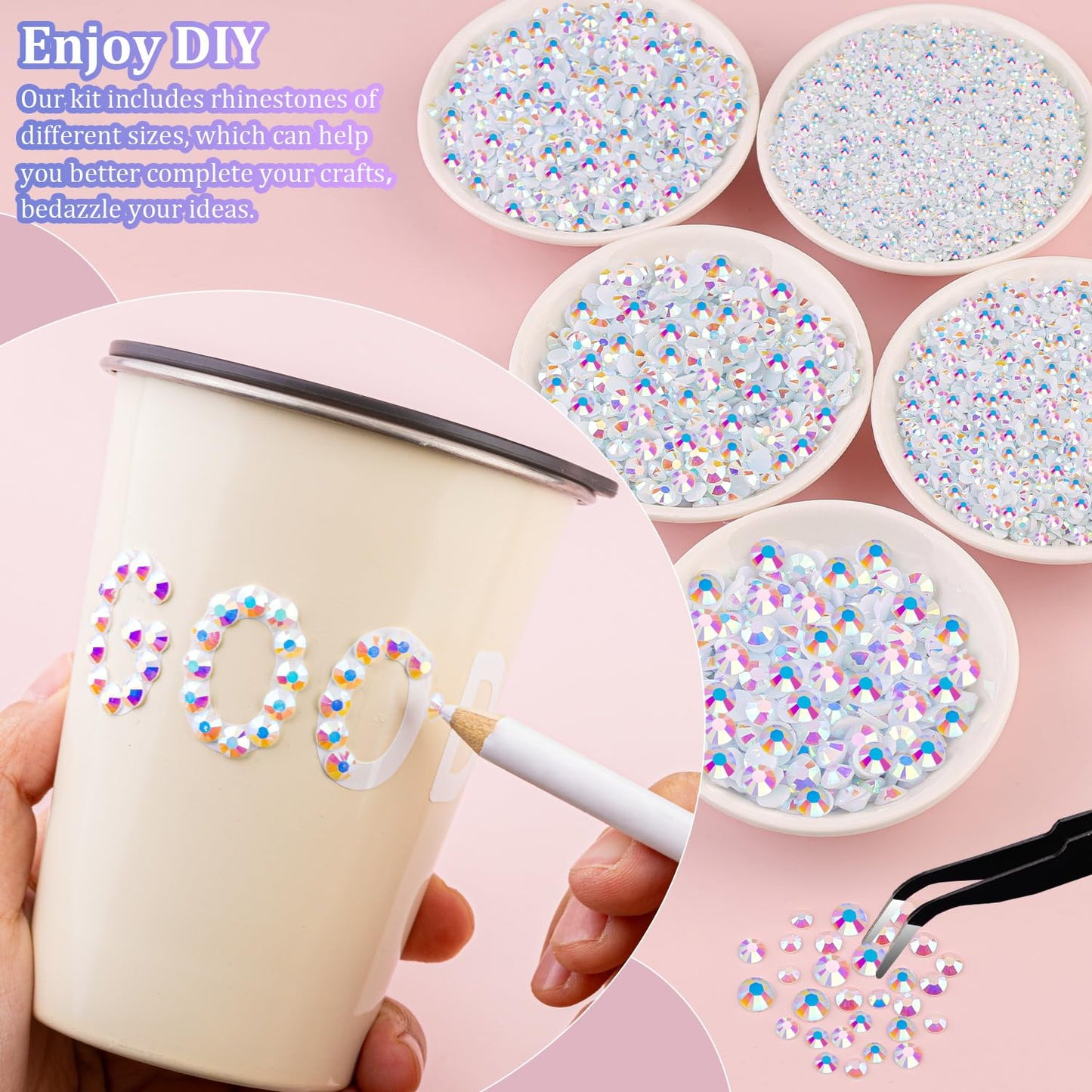 25000Pcs Resin Jelly Rhinestones for Crafting, White AB 2-6mm Mixed Sizes Non Hotfix Flatback Gems, Bedazzling Crystal for DIY Crafts Clothing Tumblers Mugs Shoes Fabric Nail Art