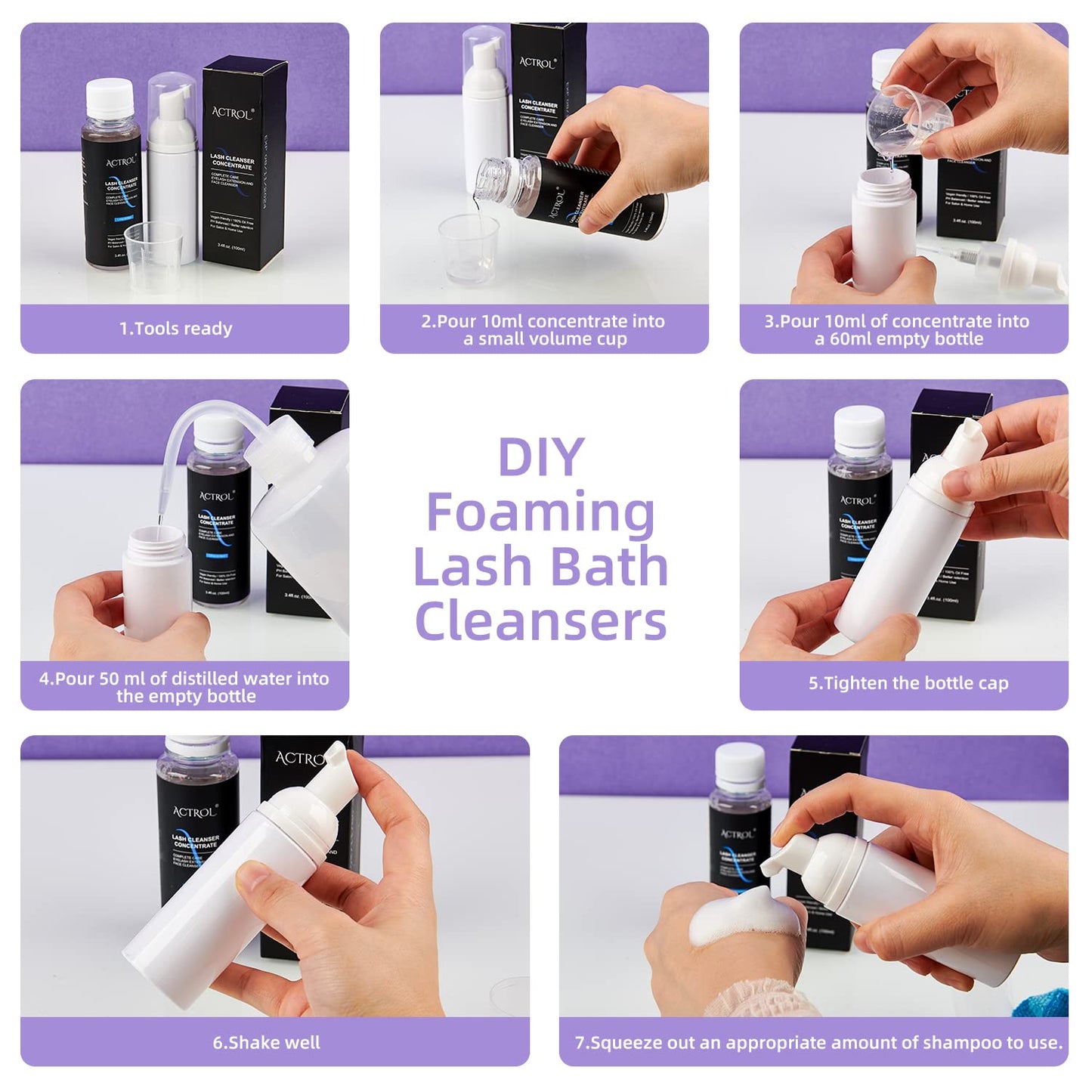 Eyelash Cleanser Concentrate 100ml Ice Cream Professional Lash Shampoo Foaming Cleanser DIY Paraben & Sulfate Free Non-lrritating Wash for Extensions Lashes with Salon Care-Makes 20 Bottles