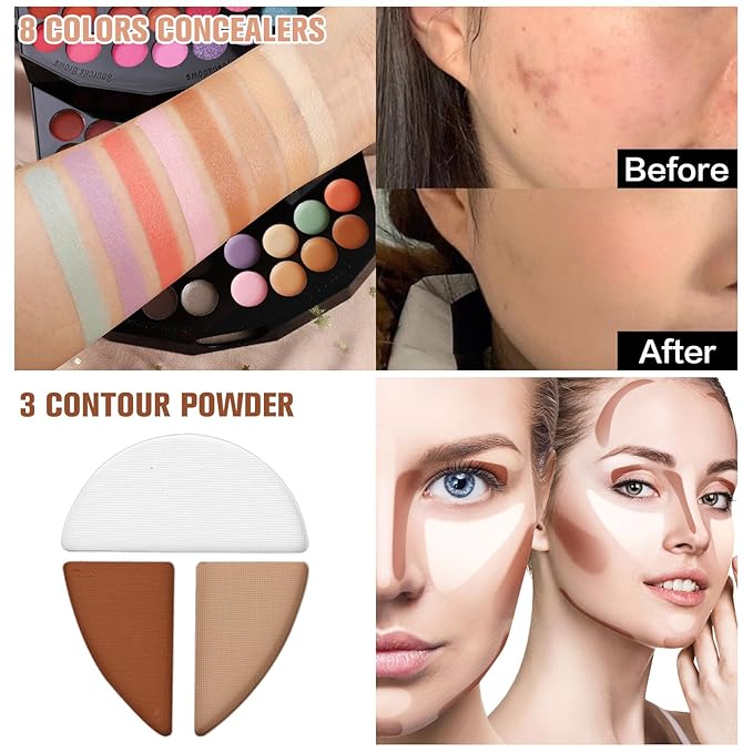 109 Colors Makeup Kit for Women Girl Full Kit Gift Set with Mirror All in One Make up Palette Included Eyeshadow Glitter Lipstick Concealer Eyeliner Eyebrow Highlighter Contour Blusher Compact PowderY