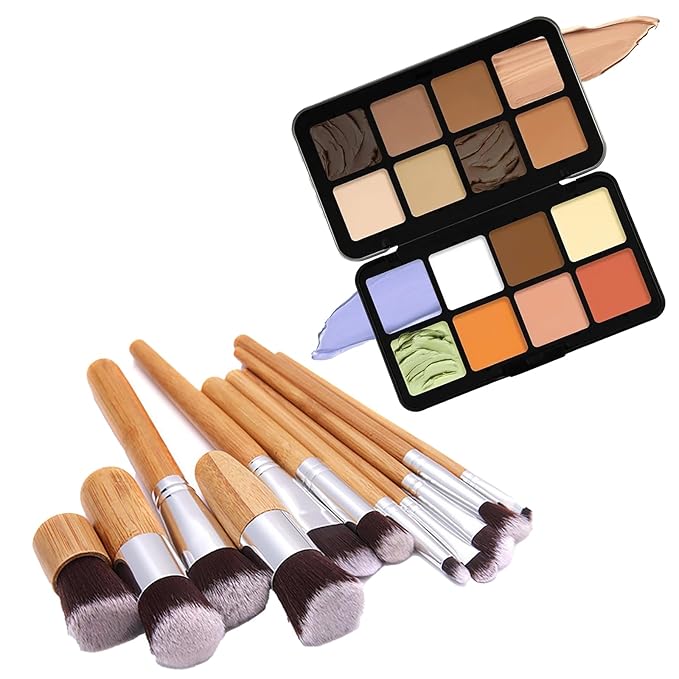 Color Correcting Concealer Palette, Contouring Foundation Creamy Contour Multi-Palette with 8 Makeup Brush Set for Foundation Powder Concealers Eyeshadows Blush Makeup, Vegan, Cruelty Free