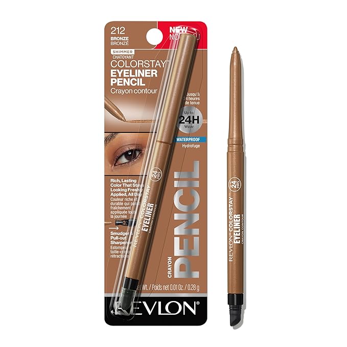 REVLON ColorStay Pencil Waterproof Eyeliner, Smudge-Proof, Eye Makeup with Built-In Sharpener, 212 Bronze, 0.01 oz