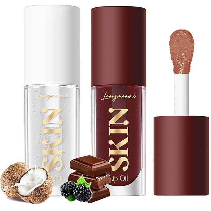 LANGMANNI Moisturizing Lip Oil,No-Sticky Lip Gloss Lip Balm Lip Care,Fruit Flavoured Lip Oil For Dry Lip's Moisturizing Hydrating And Nourishing ((Chocolate+Coco))
