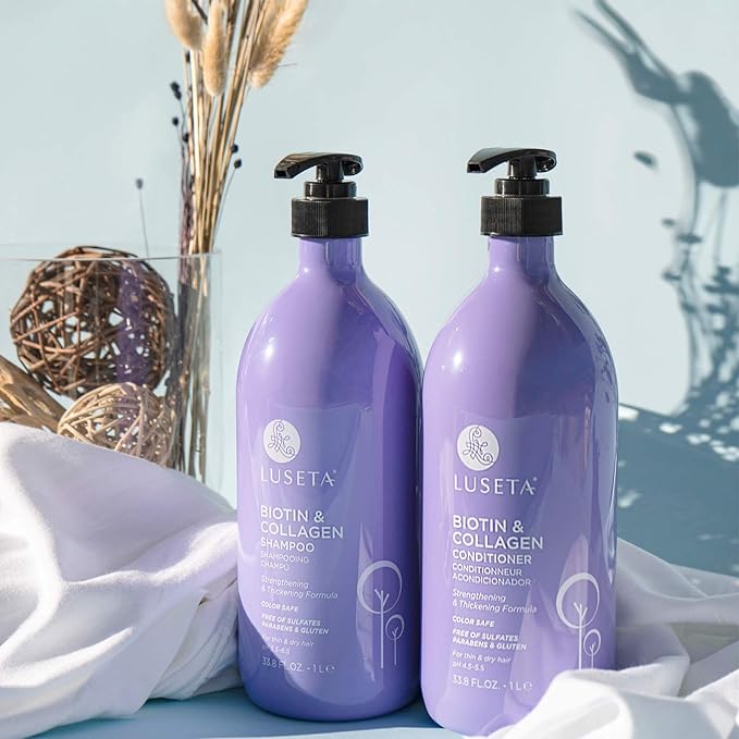 L LUSETA Biotin & Collagen Shampoo & Conditioner Set (2 x 33.8oz) - Thickening for Hair Growth, Infused with Argan Oil to Repair Dry, Damaged Hair