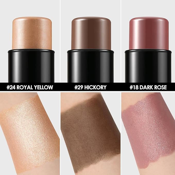 FOCALLURE 3 Pcs Cream Contour Sticks,Shades with Highlighter & Bronzer & Blush,Non-greasy Long-wear Face Contouring Pen,Easy to Sculpt the Face and Create a Lightweight Finishing Makeup,DEEP