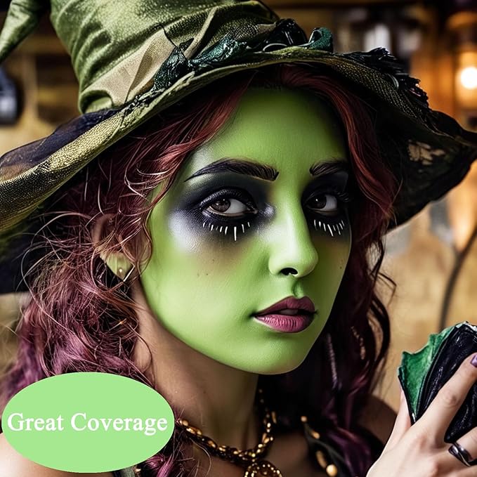 MEICOLY Lime Green Face Body Paint Stick,St Patricks Day Accessories,Light Green Face Paint,Hunting Camo Paint,Halloween SFX Cosplay Witch Makeup for Kids and Adults,Eye Black Stick