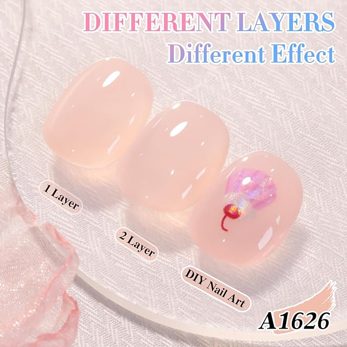 Double Rhythm 0.50 OZ Translucent Gel Polish Same Color Same Bottle Sheer Pastel Neutral Natural Milky 15 ML Jelly UV Nail Art DIY at Home (Nude Pink-A1626)