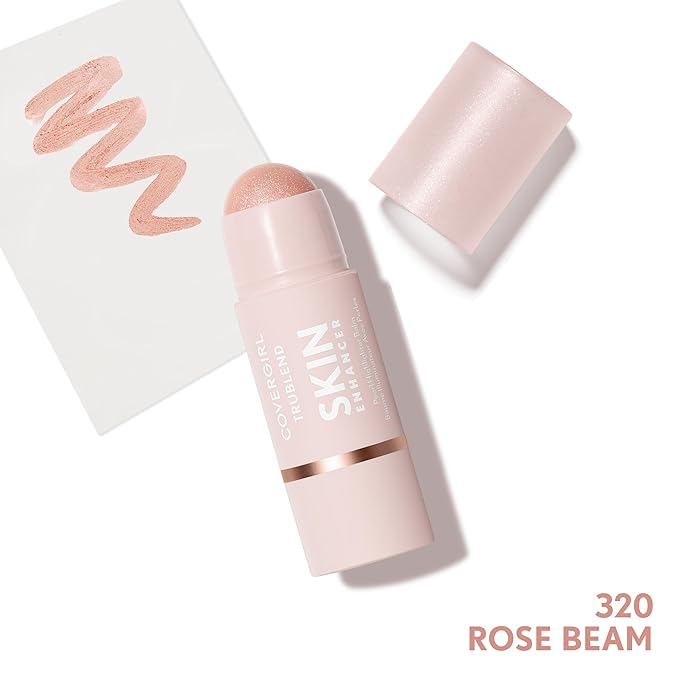 CoverGirl Trublend Skin Enhancer Highlighter Balm Stick, 320 Rose Beam, Highlighter, Vegan Formula, Easy to Use, Glides on Effortlessly, Non-Greasy, Doesn't Crease, 0.21oz