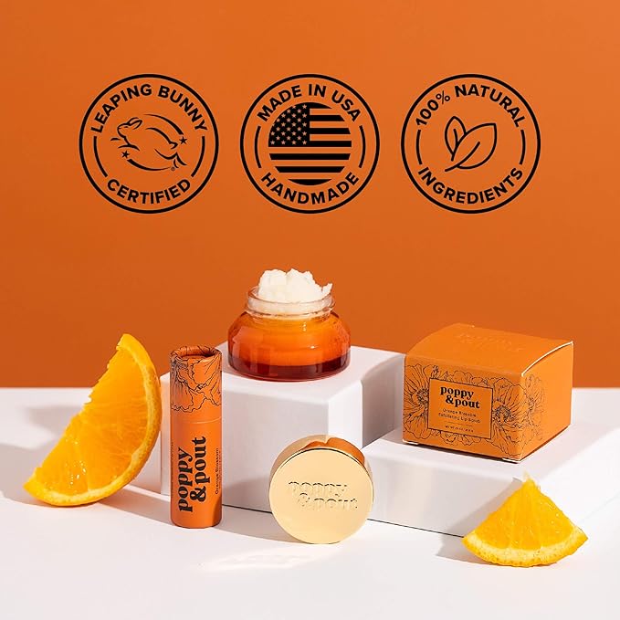 Poppy & Pout Orange Bloom Jumbo Lip Balm | All Natural Lip Balms & Moisturizers | Hydrates with Beeswax, Vitamin E, Organic Coconut Oil | Cruelty-Free | Lip Balm in Recyclable Cardboard Tube