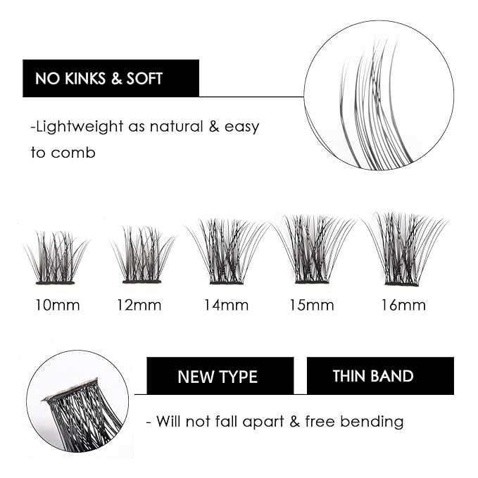 Cluster Lashes 72 Individual Lashes Clusters Eyelash Extensions False Eyelashes DIY Lash Extension Kit Reusable False Eyelashes Natural Look Mix 10-16mm C D Curl-DM06