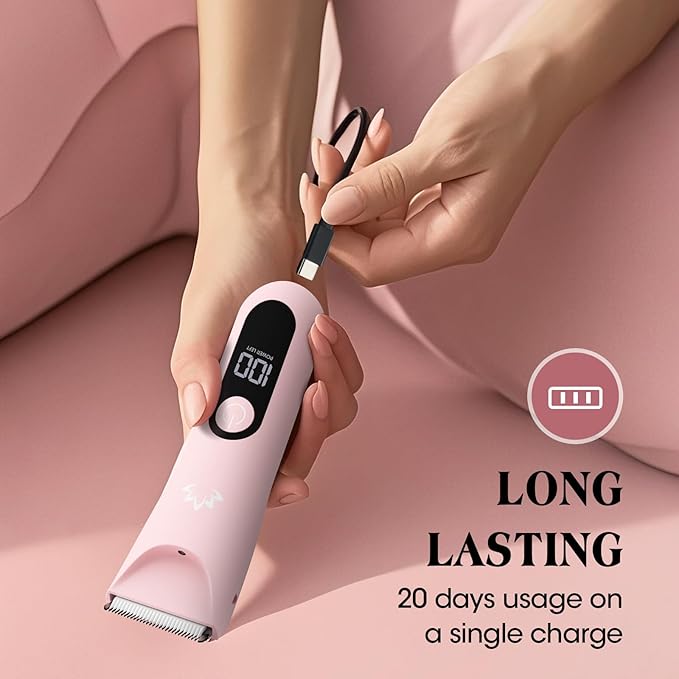 Dermave Bikini Shaver Bikini Trimmer for Women,Cordless Pubic Hair Trimmer,IPX7 Waterproof & LED Display Ladies Electric Razors Body Hair Trimmers for Underarm Leg Arm,Gifts Pink
