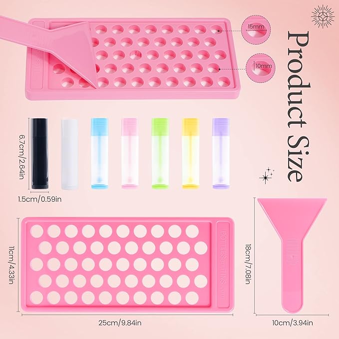 RONRONS Lip Balm Crafting Kit, Professional Lipsticks Filling Tray and Spatula with 50 Pieces Lip Balm Tubes with Twist Caps, DIY Lip Care Balms Making for Valentine's Day Christmas Gifts Business