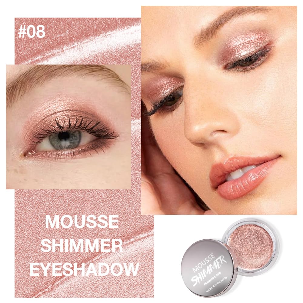 Glitter Shimmer Metallic Cream Eyeshadow Palette Makeup, Rose Gold Natural Single Mini Instant Holographic Eyeshadow For Women, Sombras Crema Para Ojos, Talc, Paraben & Cruelty Free
