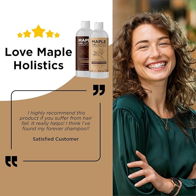 Castor Oil Shampoo and Conditioner Set - Jamaican Black Castor Oil Shampoo and Biotin Collagen Conditioner - Sulfate Free Shampoo and Conditioner for Fine Hair and Dry Scalp Care (Vanilla) -16 Fl Oz
