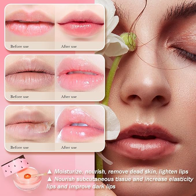 4 Pcs Honey Lip Balm, Strawberry Apple Watermelon Lip Mask, Moisturizing Lip Sleeping Mask, Hydrate Repair Prevent Dry Cracked Lip (Honey+Strawberry+Apple Lime+Watermelon)