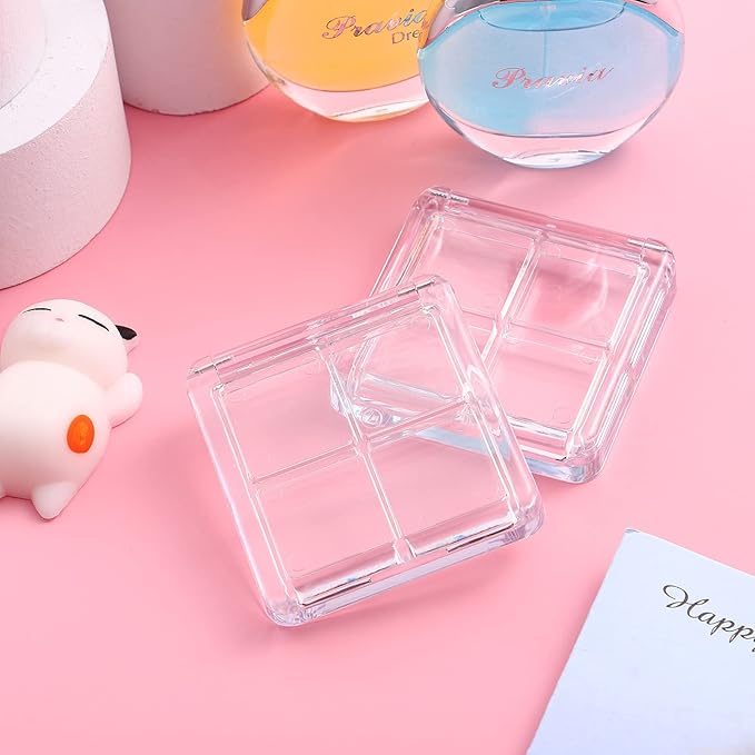 Beaupretty 4 Pieces Empty Eyeshadow Pallet 4 Grids Eye Shadow Lipstick Storage Case Box Clear Makeup DIY Cosmetic Organizer Container