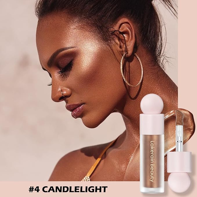 Erinde Liquid Highlighter Makeup, Face Highlighter Bronzer Makeup Stick, Natural Glossy Finish, Lightweight Blendable Silky Smooth Cream Face Illuminator Makeup, Cruelty-free, 04# CANDLELIGHT