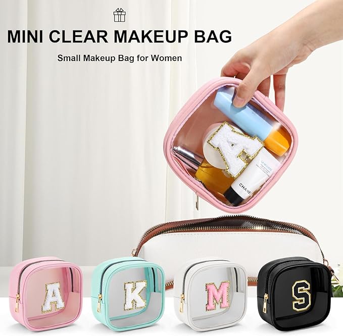 YOOLIFE Initial Make Up Bag Travel Toiletry Bag, Clear Makeup Bag Preppy Cosmetic Bags Organizer Travel Essentials Gifts for Women Teen Girlfriend Teacher Mom Birthday Mothers Day Gifts Blue E