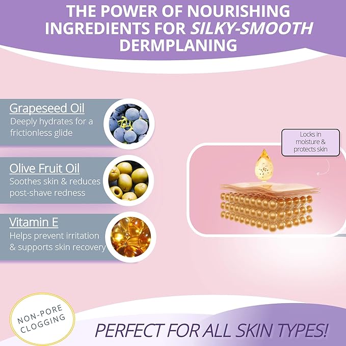 Dermaplaning Oil - Smooth Glide Skin Barrier Shave Oil for Women - Use with Dermaplaning Tool, Facial & Eyebrow Razor, Microblades- Softens Skin Pre & Post Shave
