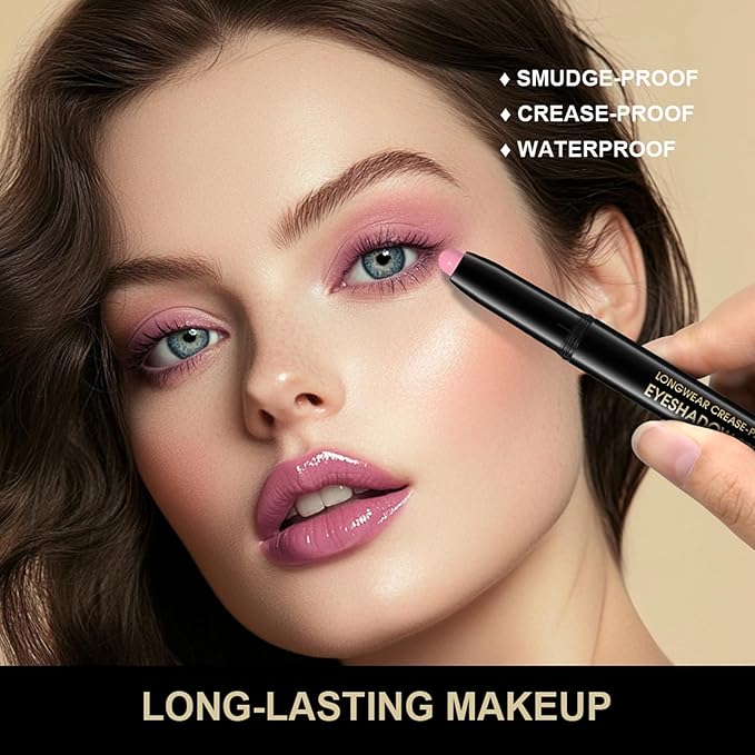 Eyeshadow Stick, Shimmer and Matte Cream Eye Shadow Brightener Sticks Eyeliner Pencil Crayon, Waterproof Long Lasting Eye Highlighter Stick Makeup,0.056 Oz(2PCS #6-Oyster+#9-Champagne)