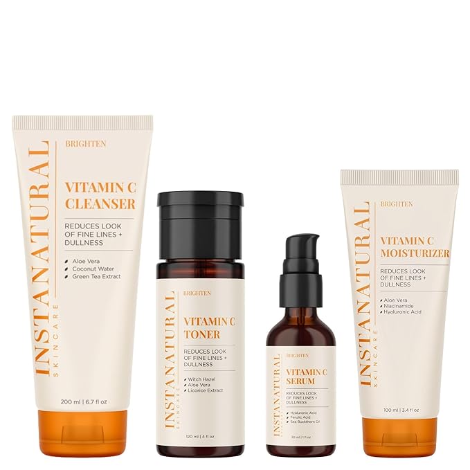 InstaNatural Skin Care Set, Vitamin C Face Wash, Toner, Serum and Moisturizer , Hydrating, Anti Aging and Brightening