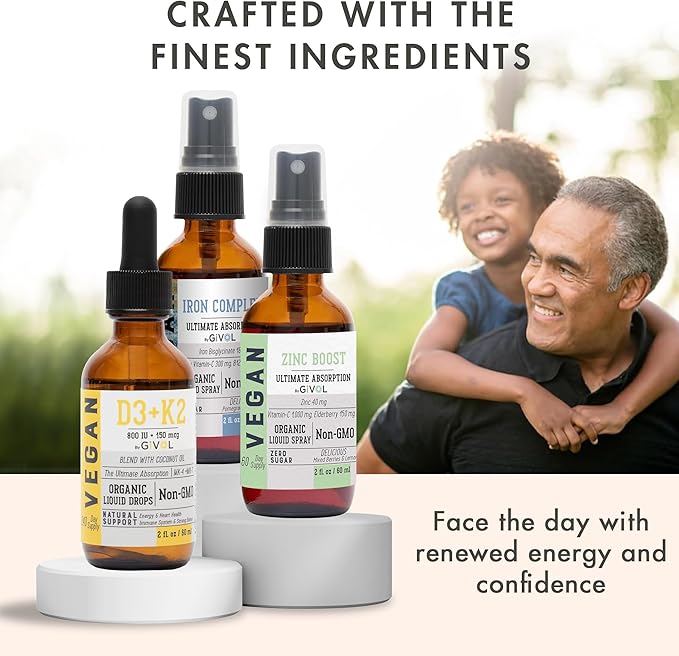 Bone Support Bundle Liquid Spray - Iron Bisglycinate Complex, Zinc Picolinate, Vitamin D3 & K2 - Complete Multivitamin - Plant- Based, Non-GMO, Gluten Free, Sugar Free 2 Fl Oz (360 Days Supply)