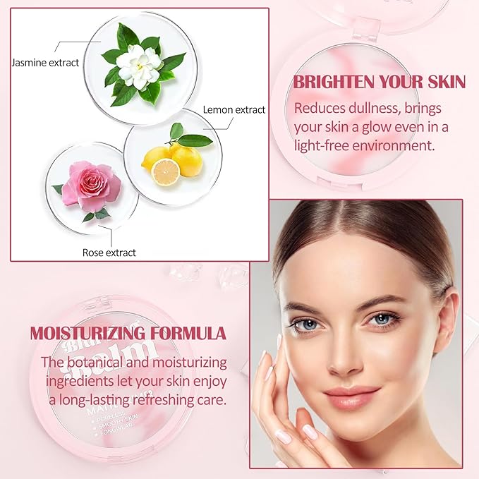 Oil Control Pressed Setting Powder, Matte Soft Jelly Texture Powder-free Face Powder, Long-Lasting Waterproof Pressed Powder Makeup, Flawless Lightweight Face Cosmetics - Pink