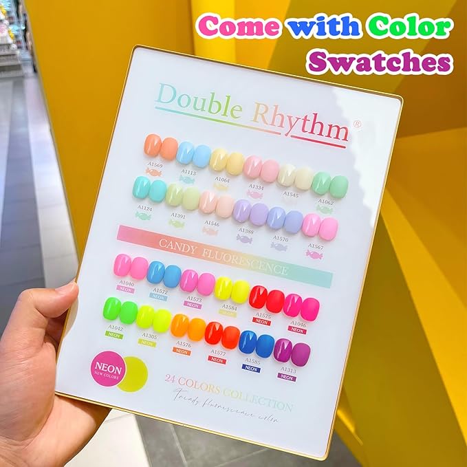 Double Rhythm 28Pcs 0.5Oz Gel Nail Polish Set Same Color Same Bottle Soak Off Gel Polish Kit Nail Art Manicure Salon DIY at Home for Women (Candy Neon Collection-T24-6)