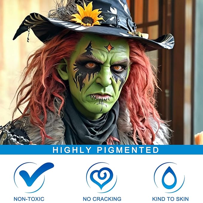 MEICOLY Lime Green Face Body Paint Stick,St Patricks Day Accessories,Light Green Face Paint,Hunting Camo Paint,Halloween SFX Cosplay Witch Makeup for Kids and Adults,Eye Black Stick