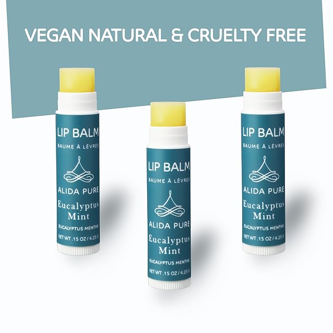 Eucalyptus Mint Lip Balm Collection, Vegan Lip Balm Set, Beeswax Free, with Avocado Oil, Organic Jojoba Oil, and Vitamin E, Natural Moisturizer for Dry, Chapped Lips, 3 Tube Set