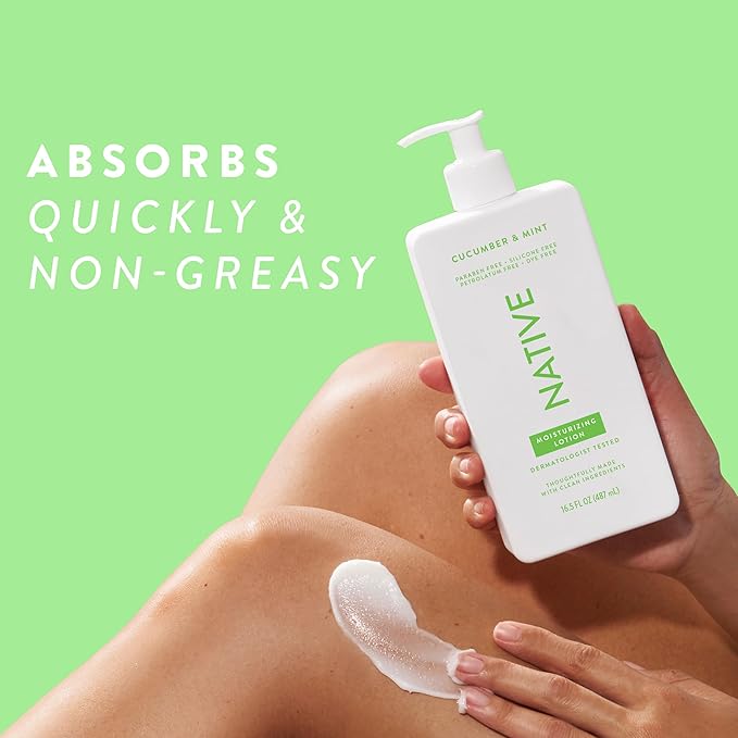 Native Body Lotion Contains Naturally Derived Plant-Based Moisturizers for Women and Men | Restores Dry Skin, Cucumber & Mint, 16.5 fl oz