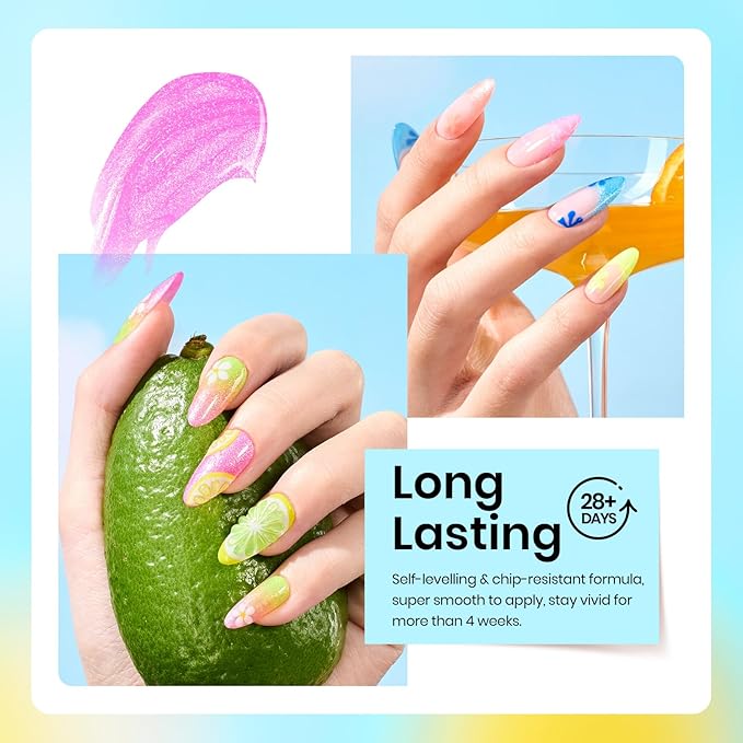 Beetles Glitter Gel Polish Set, 6 Colors Sparkling Water Shimmer Blue Green Pink Orange Glitter Neon Gel Polish Halloween Soak Off Nail Art Design Salon Home Manicure Gift for Girls Women