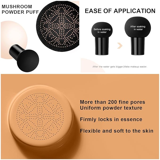 Mushroom Head Air Cushion CC Cream BB Cream Even Skin Tone Liquid Foundation, Concealer Lasting Makeup Base Primer (#06 Brown)
