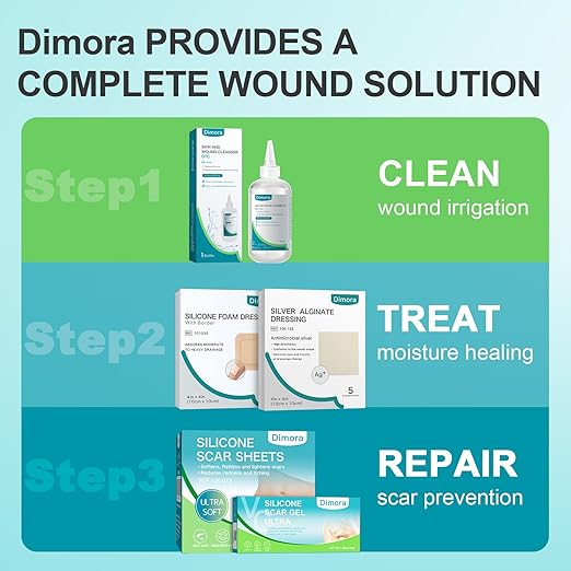 Dimora Hydrocolloid Dressing 4" x 4" for Wound Care, 10 Pack Large Patch Bandages with Self-Adhesive for Bedsore, Burn, Blister, Acne Care, Super Absorbent for Fast Healing