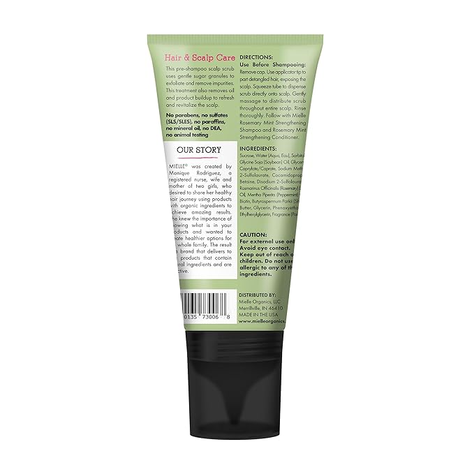 Mielle Organics Rosemary & Mint Sugar Exfoliating Scalp Scrub - Gentle Pre-Shampoo Dry Scalp Treatment for Oil & Product Buildup - Biotin Infused Non-Drying, Moisturizing Formula (6 Fl Oz)