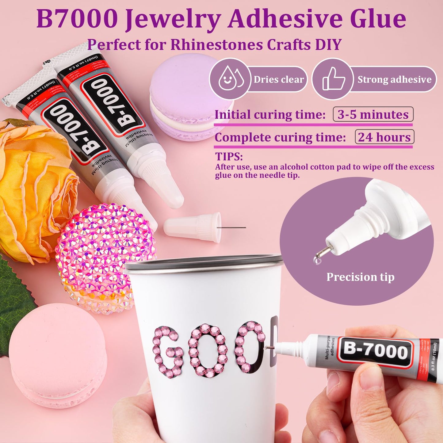 25000Pcs Resin Rhinestones with Tweezers for Crafting, Dark Pink 2-6mm Mixed Sizes Bedazzling Crystal with 3Pcs 10ml B7000 Jewelry Glue for DIY Crafts Clothing Tumblers Shoes Fabric Nail Art