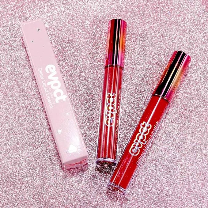 eevpct 2Pcs Mauve Red & Wine Red Matte to Glitter Liquid Lipstick Set Kit for Women Long Lasting Glossy Metallic Shimmer Sparkle Lipstick Lip Gloss 2+6
