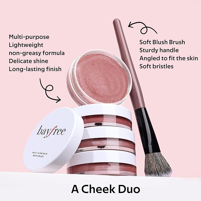 Multi Cream Blush & Blush Brush Set, Korean Makeup Blush for Cheeks, Multi-Use Face Balm, Lightweight & Hydrating, Blendable Color, Non-Greasy, Soft Bristles for Radiant Finish (Pink Sakura)