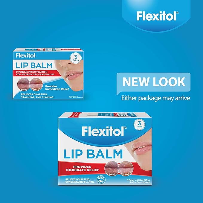 Flexitol Lip Balm, 0.35 Ounce Tube, Cream White, 3 Count (Pack of 1)