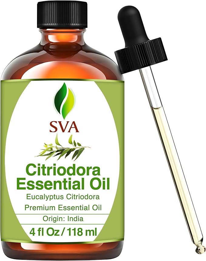 SVA Lemon Eucalyptus Essential Oil – 4 Fl Oz – 100% Natural Citriodora Oil - for Diffuser, Hair Care, Face, Skin Care, Aromatherapy, Scalp and Body Massage, Soap and Candle Making – with Dropper