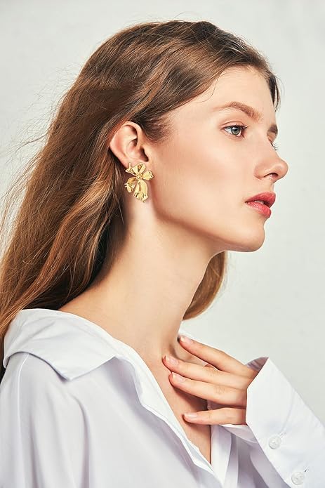 CLASSYZINT Gold/White/Red/Black Flower Stud Earrings For Women