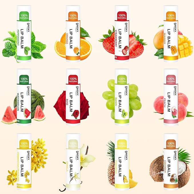 DMSKY 60 Pack Lip Balm, Natural Lip Balm Bulk with Vitamin E and Coconut Oil, Moisturizing Soothing Chapped Lips, Gifts for Women Stocking Stuffers Party Favors