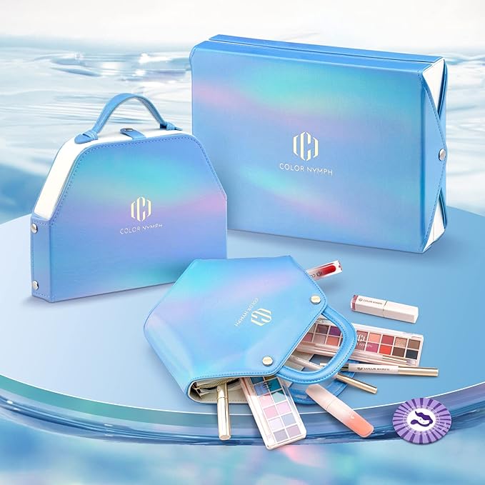 Color Nymph Makeup Kit for Girls Beginner Makeup Gift Set with Portable Bag Include 2 Color Lip Gloss, Eyeshadow Pen, Blush & Contouring, Highlight, Mascara, Eyebrow Pencil