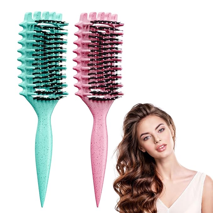 Curl Defining Brush, Curly Hair Brush Defining with Side Gear for Combing, Shaping, and Styling Curly Hair, Lightweight Candy Brush Suitable for All Wet or Dry Hair Types for Women and Men(Green+Pink)