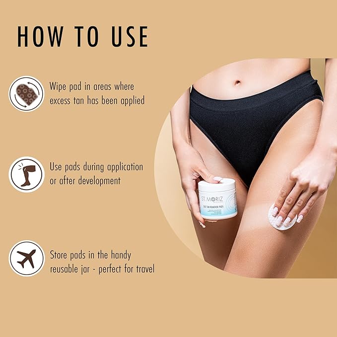 St Moriz Professional Self Tan Remover Pads - Removes Self Tanner Instantly - Fix Tanning Mistakes - Rapid Self Tan Eraser - Gentle on Skin - Dermatologically Tested - Vegan - 60 Pads