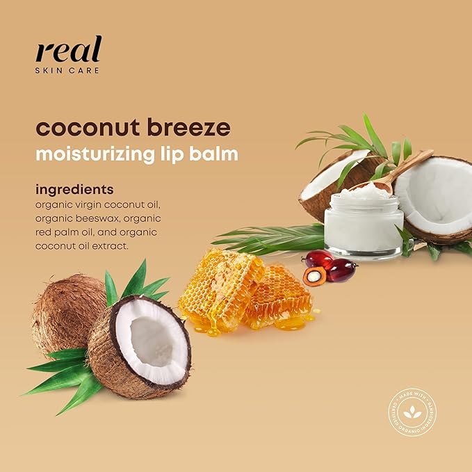 Organic Lip Balm With Coconut Oil | Handmade In the USA | Coconut Breeze 4-Pack | Natural Lip Balm | Coconut Oil Lip Balm for Dry & Cracked Lips | Beeswax Lip Balm | 4 Lip Balm Pack