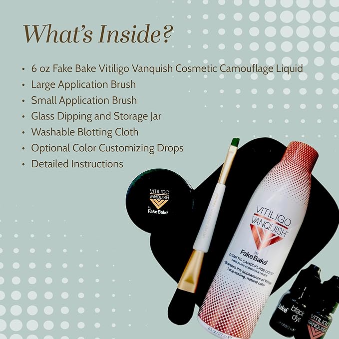 Vitiligo Vanquish Cosmetic Camouflage Kit by Fake Bake Liquid Concealer, Long Lasting Natural Color Customization Eliminates Appearance of Skin Depigmentation For Women & Men - Cover Lasts For Days