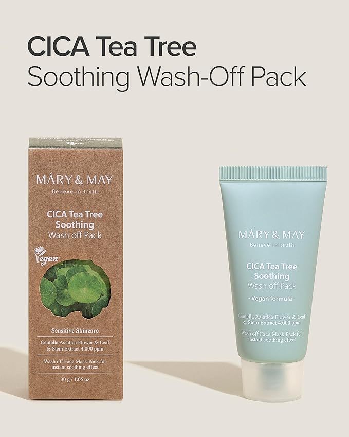 Mary&May CICA TeaTree Soothing Wash off Pack 30g | Centella Asiatica Extract, Tea Tree, Soothing, Pore Care, Trouble Relief, Mask Wash Off | Vegan, EWG Ingredients