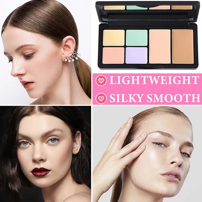 Color Correcting Concealer Palette,Concealer Contour Palette Long Lasting Makeup Cream Contour Palette,Contouring Foundation Highlighting Corrector Concealer Palette for Dark Circles & Blemish(#01)