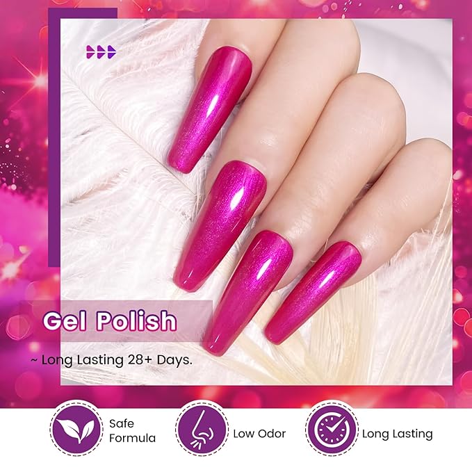 JODSONE 10ml Gel Nail Polish Set Red Glitter 6Colors Glitter Rose Red Gel Polish Lacquer Glossy Art for Nail and Salon Need U V Lamp